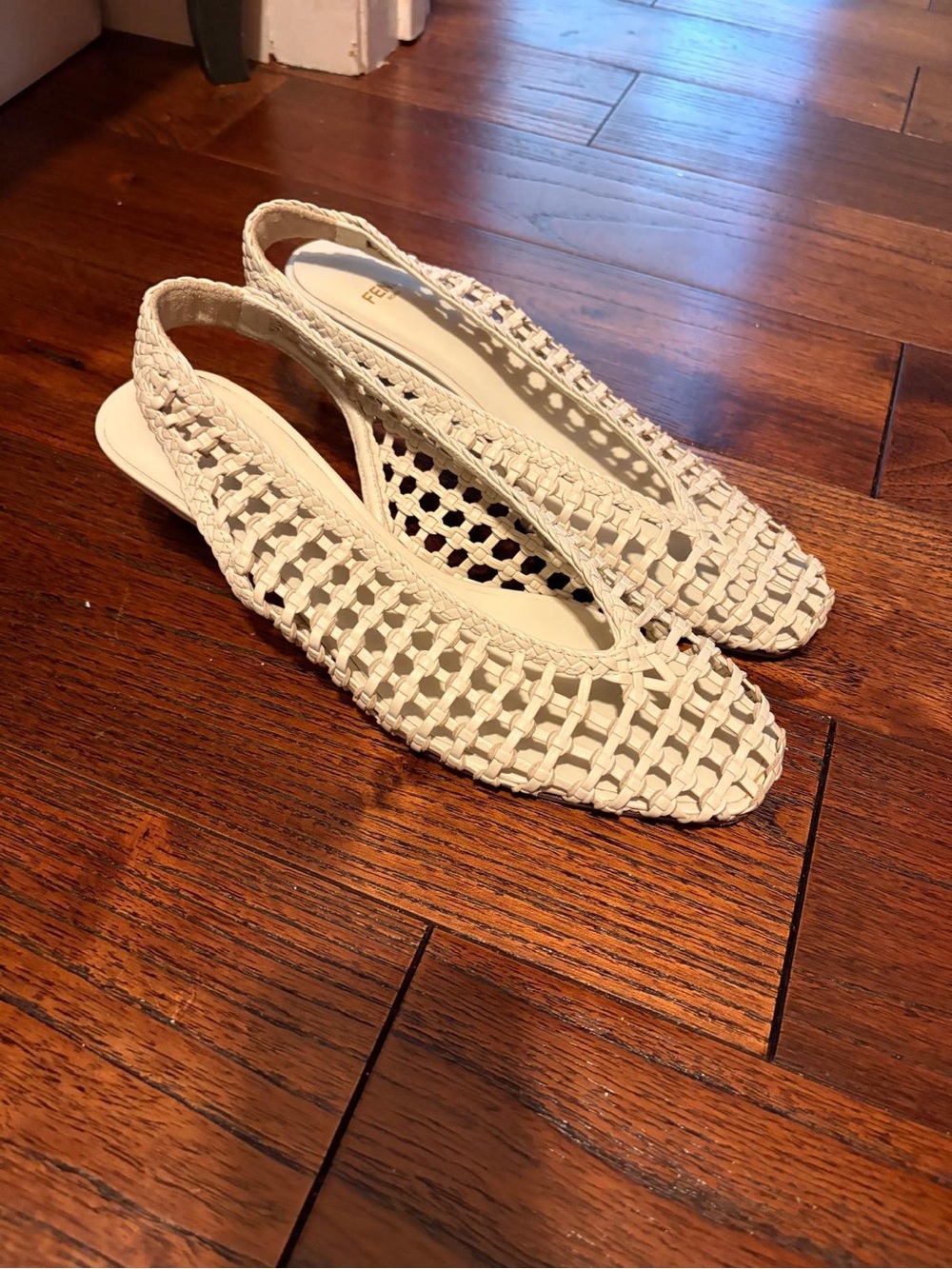 Fendi Cream Woven Slingback Heels